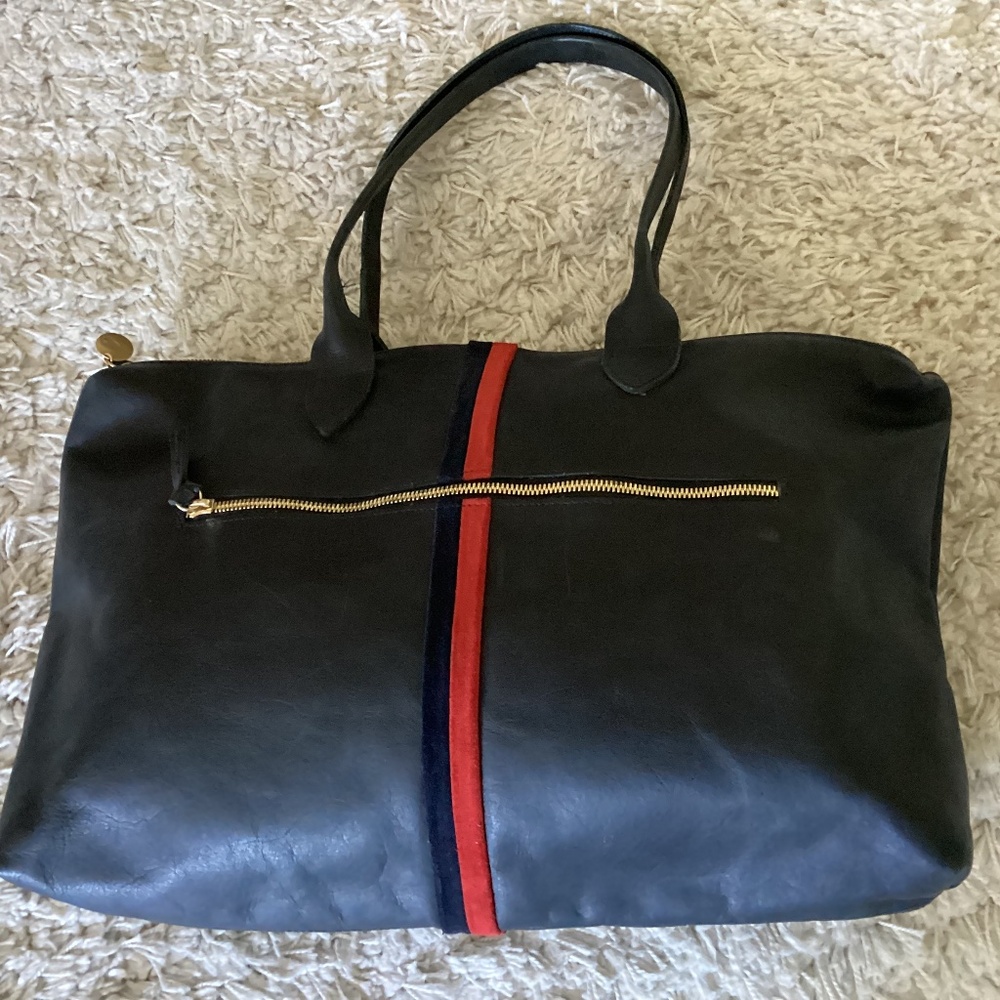Clare V. Tote Black / Red & Navy Stripe - Picture 1 of 10